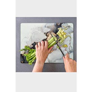 20x30 Cm Cam Kesme Tahtası Siyah Yaldızlı Mermer