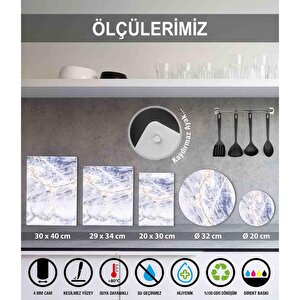20x30 Cm Cam Kesme Tahtası Siyah Yaldızlı Mermer