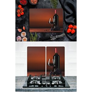 Takım Halinde Üzüm Şarabı 20x30 Cm Kesme Tablası Ve 2'li 30x52 Cm Cam Ocak Koruyucu 4'lü Ocaklar