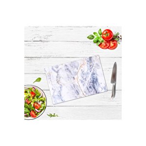 20x30 Cm Cam Kesme Tahtası Mavi Mermer Görünümlü
