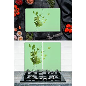 Takım Halinde Nane 20x30 Cm Kesme Tablası Ve 2'li 30x52 Cm Cam Ocak Koruyucu 4'lü Ocaklar