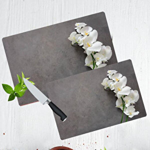 2' Li Takım 30x40 Cm Ve 20x30 Cm White Desenli Cam Kesim Tablası Ve Ocak Koruma