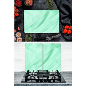 Takım Halinde Su Yeşili  20x30 Cm Kesme Tablası Ve 2'li 30x52 Cm Cam Ocak Koruyucu 4'lü Ocaklar