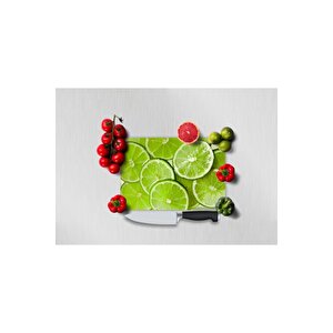 20x30 Cm Cam Kesme Tahtası Yeşil Limonlar