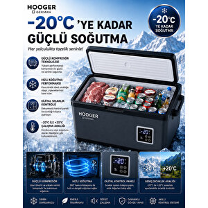 Hooger German Geniş Kabin Dijital Göstergeli Ea 55 Ltx Oto Kamp Buzdolabı 12-24 Volt -20 Derece Soğutma