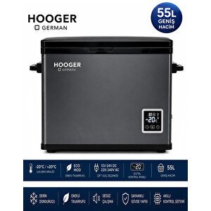 Hooger German EA 55 LTX New Series Geniş Kabin Dijital Led Ekran Oto Kamp Buzdolabı 12-24 Volt -20 Derece Hızlı Soğutma