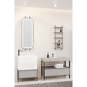 Greta 160 Cm Banyo Dolabı - Gri ( Raf Modül Dahil)