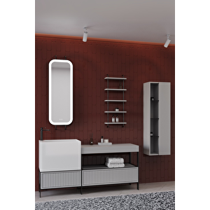 Greta 160 Cm Banyo Dolabı - Gri ( Raf Modül Ve Boy Dolap Dahil)