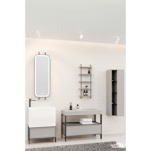 Greta 160 Cm Banyo Dolabı - Gri ( Raf Modül Ve Boy Dolap Dahil)