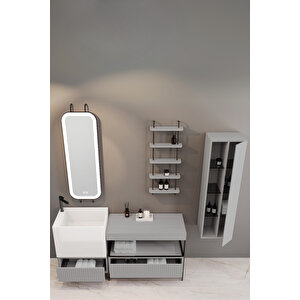 Greta 160 Cm Banyo Dolabı - Gri ( Raf Modül Ve Boy Dolap Dahil)