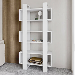 Milano Kitaplık, Raflı Kitaplık, Kütüphane, Çalışma Odası, Ev-ofis, Beyaz Beyaz