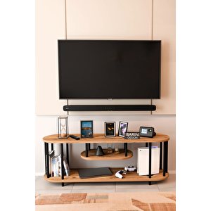 Modern Tv Ünitesi Ahşap Raflı 2 Katlı Televizyon Sehpası Minimalist, Dayanıklı, Fonksiyonel Tv Standı Atlantik Çam