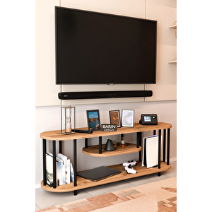 Modern Tv Ünitesi Ahşap Raflı 2 Katlı Televizyon Sehpası Minimalist, Dayanıklı, Fonksiyonel Tv Standı Atlantik Çam