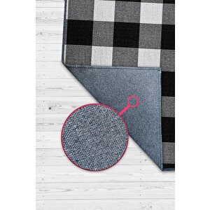En İyi Hayatını Yaşa Siyah Beyaz Geometrik Oturma Odası Halısı Modern Kareli Salon Halısı 200x300 cm