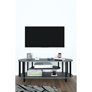 Odern Tv Ünitesi Ahşap Raflı 2 Katlı Televizyon Sehpası Minimalist, Dayanıklı, Fonksiyonel Tv Standı Antrasit