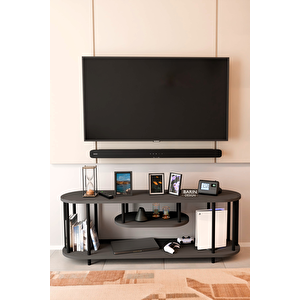 Modern Tv Ünitesi Ahşap Raflı 2 Katlı Televizyon Sehpası Minimalist, Dayanıklı, Fonksiyonel Tv Standı Antrasit