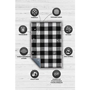 Homshtag En İyi Hayatını Yaşa Siyah Beyaz Geometrik Oturma Odası Halısı Modern Kareli Salon Halısı