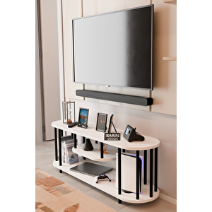 Modern Tv Ünitesi Ahşap Raflı 2 Katlı Televizyon Sehpası Minimalist, Dayanıklı, Fonksiyonel Tv Standı Beyaz