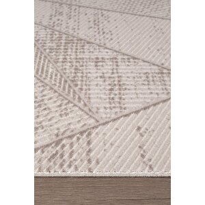 Leon Ln003k Bej Halı Modern Desen Pamuk Taban Akrilik Tozuaz Salon Yatak Odası Koridor Halısı 80x300 cm