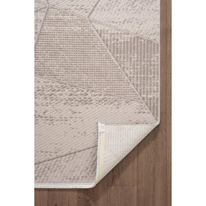 Leon Ln003k Bej Halı Modern Desen Pamuk Taban Akrilik Tozuaz Salon Yatak Odası Koridor Halısı