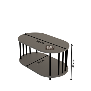 Modern Oval Orta Sehpa Çift Katlı Metal Ayaklı Salon, Ofis, Dekoratif Sehpa, Kahve Sehpası