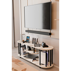Modern Tv Ünitesi Ahşap Raflı 2 Katlı Televizyon Sehpası Minimalist, Dayanıklı, Fonksiyonel Tv Standı Beyaz Mermer