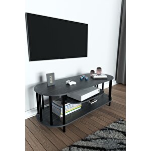 Odern Tv Ünitesi Ahşap Raflı 2 Katlı Televizyon Sehpası Minimalist, Dayanıklı, Fonksiyonel Tv Standı Siyah Mermer