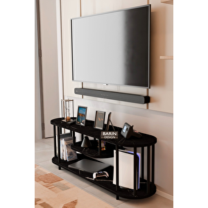 Modern Tv Ünitesi Ahşap Raflı 2 Katlı Televizyon Sehpası Minimalist, Dayanıklı, Fonksiyonel Tv Standı Siyah Mermer