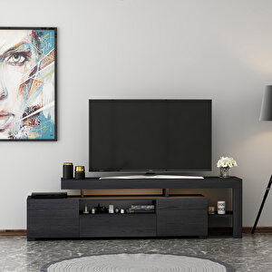 T0014 Led Işıklı Tv Sehpası, Tv Ünitesi, Ahşap Siyah 0526 Mat Siyah