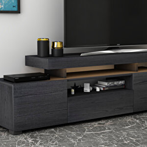 T0014 Led Işıklı Tv Sehpası, Tv Ünitesi, Ahşap Siyah 0526 Mat Siyah