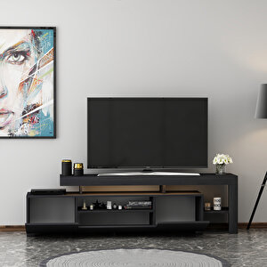 T0014 Led Işıklı Tv Sehpası, Tv Ünitesi, Ahşap Siyah 0526 Mat Siyah