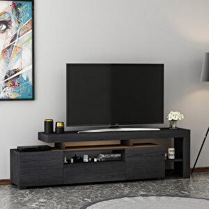 T0014 Led Işıklı Tv Sehpası, Tv Ünitesi, Ahşap Siyah