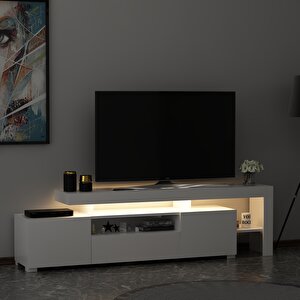 T0014 Led Işıklı Tv Sehpası, Tv Ünitesi, Beyaz