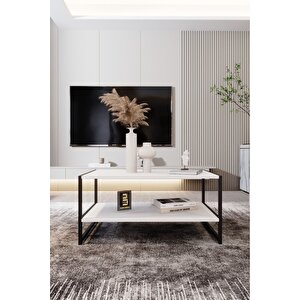 Modern & Şık Orta Sehpa Metal Çerçeve Ile Dayanıklı Tasarım, Minimalist Ve Fonksiyonel, Salon ,ofis Beyaz