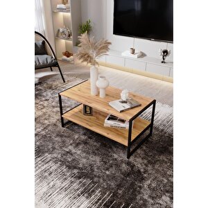 Modern & Şık Orta Sehpa Metal Çerçeve Ile Dayanıklı Tasarım, Minimalist Ve Fonksiyonel, Salon ,ofis Atlantik Çam
