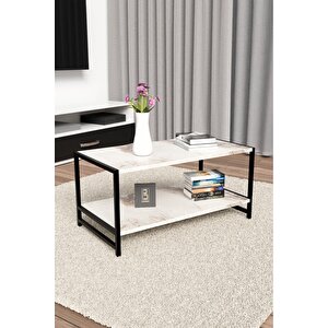 Modern & Şık Orta Sehpa Metal Çerçeve Ile Dayanıklı Tasarım, Minimalist Ve Fonksiyonel, Salon ,ofis Beyaz Mermer