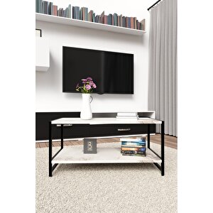 Modern & Şık Orta Sehpa Metal Çerçeve Ile Dayanıklı Tasarım, Minimalist Ve Fonksiyonel, Salon ,ofis Beyaz Mermer