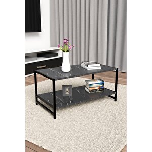 Modern & Şık Orta Sehpa Metal Çerçeve Ile Dayanıklı Tasarım, Minimalist Ve Fonksiyonel, Salon ,ofis Siyah Mermer