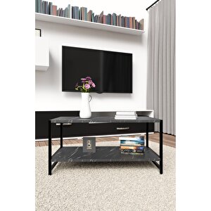 Modern & Şık Orta Sehpa Metal Çerçeve Ile Dayanıklı Tasarım, Minimalist Ve Fonksiyonel, Salon ,ofis Siyah Mermer