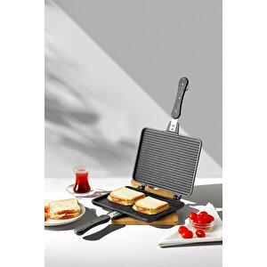 Döküm Maxi Büyük Teflon Ocak Üstü Tost Makinası - El Tostu