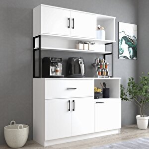 Mtd0201 İnci 128 Cm Kapaklı Çekmeceli Raflı Mutfak Dolabı Beyaz