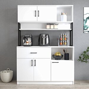 Mtd0201 İnci 128 Cm Kapaklı Çekmeceli Raflı Mutfak Dolabı Beyaz