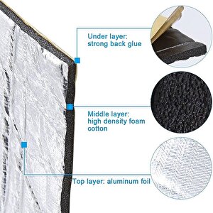 10 Adet 60x30cm Folyolu Oto Ses Isı Yalıtım Pedi Gürültü ve Isı Kalkanı 9mm Et Kalınlığında Kendinden Yapışkanlı