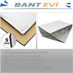 10 Adet 60x30cm Folyolu Oto Ses Isı Yalıtım Pedi Gürültü ve Isı Kalkanı 9mm Et Kalınlığında Kendinden Yapışkanlı