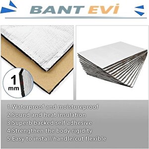 10 Adet 35x20cm Ziftli Oto Ses ve Su Yalıtım Pedi Folyolu Gürültü ve Nem Kalkanı Kendinden Yapışkanlı
