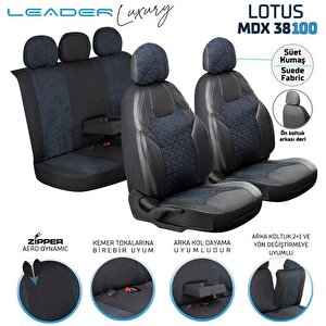 Ds Automobiles Ds 3 Crossback Uyumlu Lüx Deri Süet Oto Koltuk Kılıfı Ön Arka Takım Lotus Siyah Siyah