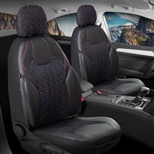 Volkswagen T-cross Uyumlu Lüx Deri Süet Oto Koltuk Kılıfı Ön Arka Takım Lotus Siyah Kırmızı Siyah - Kırmızı