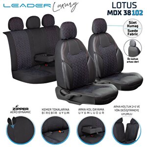Dacia Duster 2021-2024 Uyumlu Lüx Deri Süet Oto Koltuk Kılıfı Ön Arka Takım Lotus Siyah Kırmızı Siyah - Kırmızı
