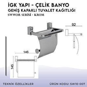 İgk Yapi - Çelik Banyo Swwor Geniş Kapaklı Tuvalet Kağıtlığı (sw10-007)