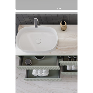Parma 120 Cm Banyo Dolabı - Nane Yeşili / Kaman Ceviz (çekmeceli Alt Modül Dahil)